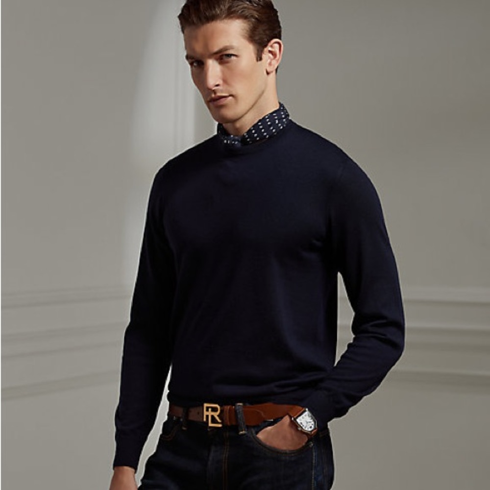 Ralph Lauren Purple Label 100% wool crew neck sweater navy